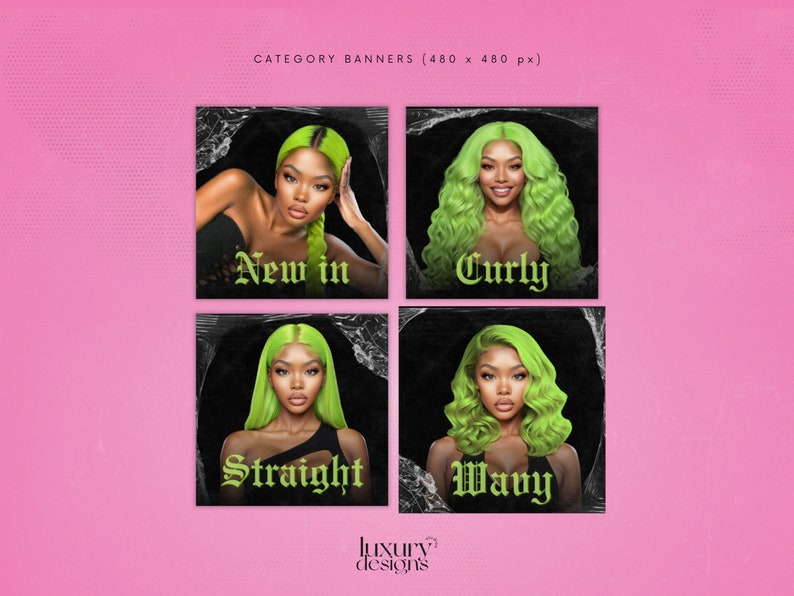 Hair Website Banner Kit: Neon Green Shopify Store Design (Canva Template) image 5