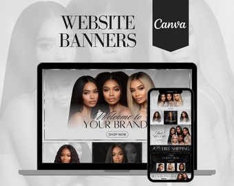 Hair Website Banner Kit: Wig Boutique Store Design (Canva Template)