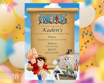 Anime Piraten-Geburtstags-Party Einladung (nur Digitalbild)