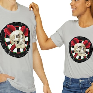 Darts And Skull T-Shirt, Darts gift, Dart shirts, Darts gifts, Dart Short Sleeve Tee