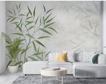 bamboo Wallpaper on Concrete texture, Removable Peel Stick, Traditional
