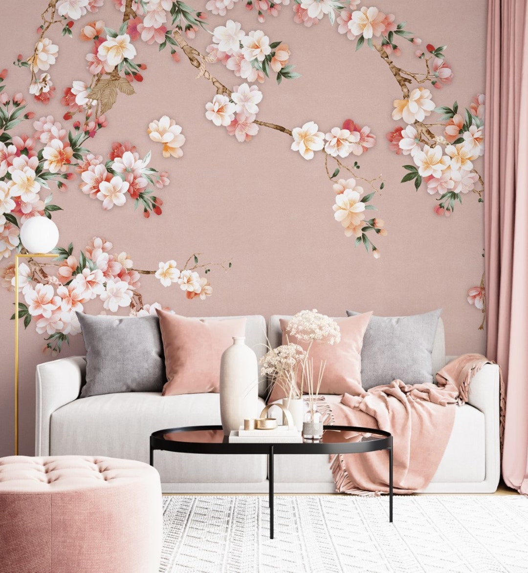 Pink Cherry Blossom Chinoiserie Wallpaper for Bedroom, Removable Peel ...