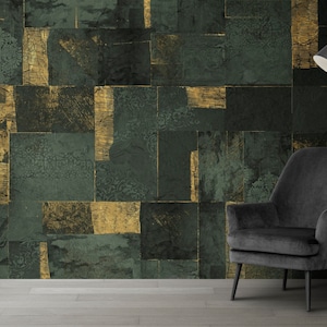 royal green gold stencil tiles, old, boho retro, painting bathroom, mural Peel and stick wallpaper, Peel and stick wallpaper,