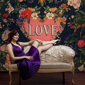 Bedroom Wallpaper Romantic Floral Love Peel Stick Mural Dark Flower Wallpaper, Customizable Wallpaper Text