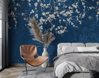 Hanging Chinoserie Blossom Flowers Wallpaper, Chic Removable Peel Stick, Traditional