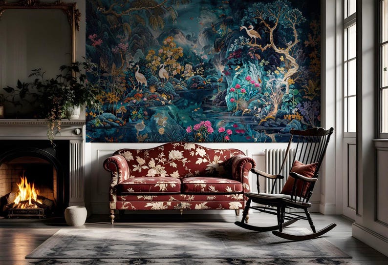 Whimsical Animals Wallpaper in Jungle, Magical Garden with Creatures, Botanic Mural - Removable Peel Stick and Traditional