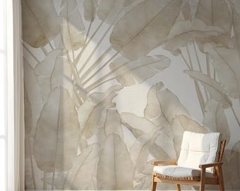 Beige Banana Leaf Wallpaper Mural Tropical Peel and Stick Jungle Wall Paper