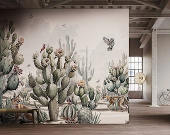 Cactus Wallpaper Art painting, Colorado and Desert, Traditional, Rmovable Peel Stick, Mural