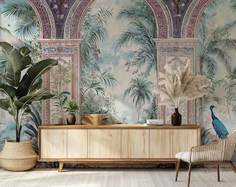 indian Tropical Rajasthan Wallpaper, Mughal, Jaipur, Removable Peel Stick, Traditional Non Woven
