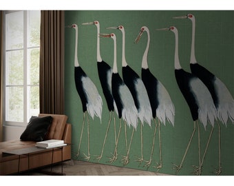 Crane & Heron Peel and Stick Wallpaper: Boho Chinese Bird Wall Mural