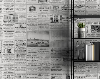 Peel Stick Vintage Mural Newspaper Wallpaper Removable Non Woven Vinyl Traditional