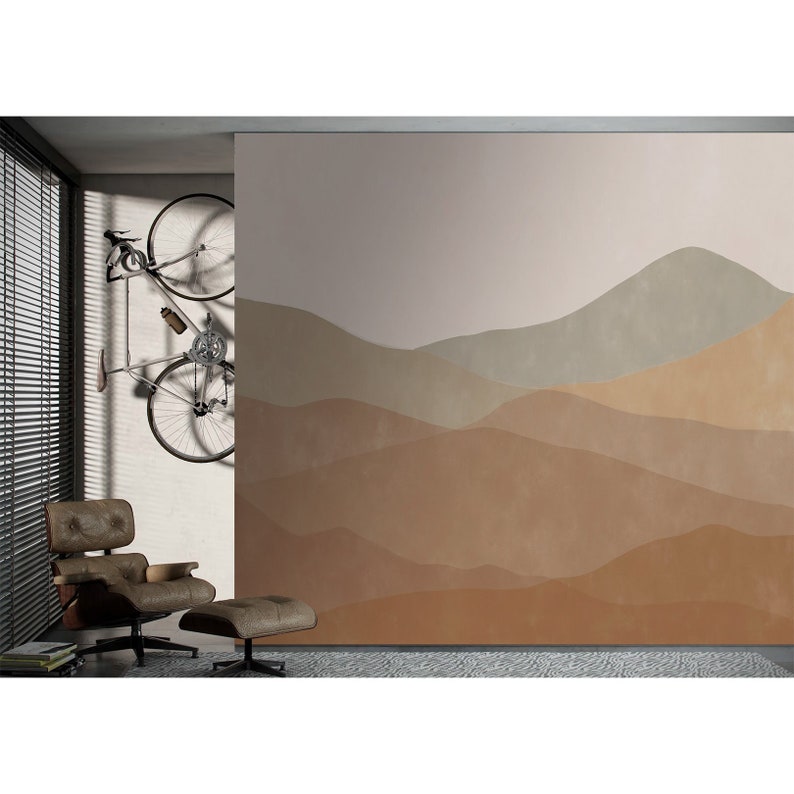 Minimalist Wallpaper Mural Abstract Peel Stick Neutral Mountains Desert Wall Paper Earthy Removable Landscape bild 2