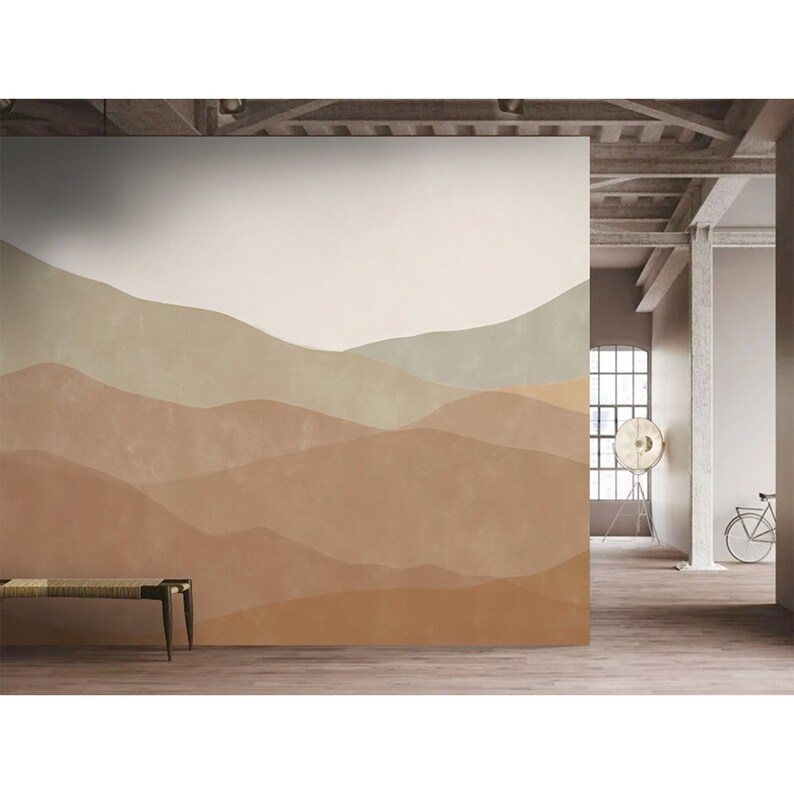 Minimalist Wallpaper Mural Abstract Peel Stick Neutral Mountains Desert Wall Paper Earthy Removable Landscape bild 3