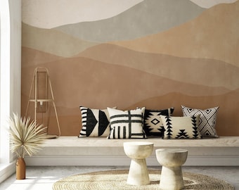Dune wallpaper desert mountain mural abstract peel stick wallpaper, custom order ,boho retro, painting bathroom, removable