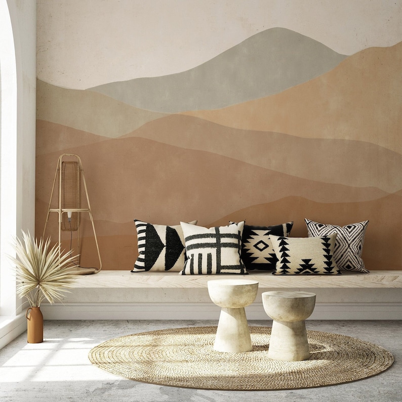 Minimalist Wallpaper Mural Abstract Peel Stick Neutral Mountains Desert Wall Paper Earthy Removable Landscape bild 1