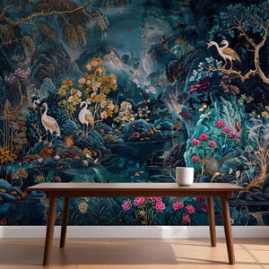 Whimsical Animals Wallpaper in Jungle, Magical Garden with Creatures, Botanic Mural - Removable Peel Stick and Traditional