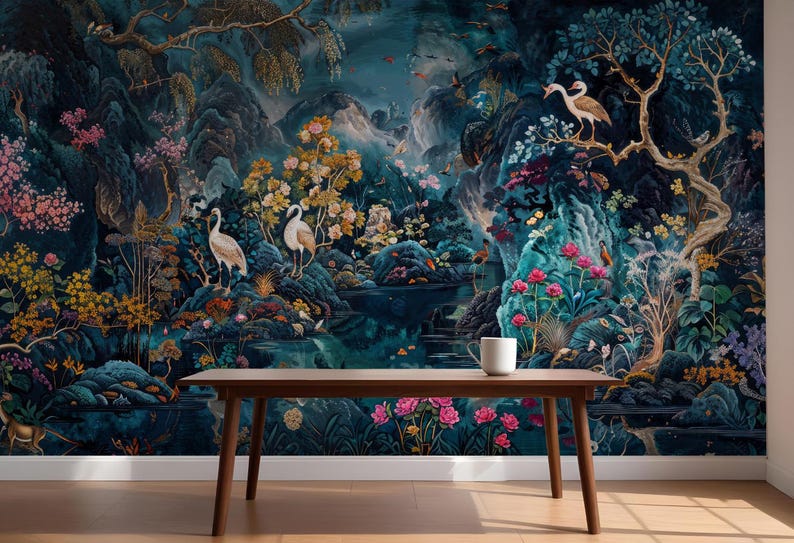 Whimsical Animals Wallpaper in Jungle, Magical Garden with Creatures, Botanic Mural - Removable Peel Stick and Traditional