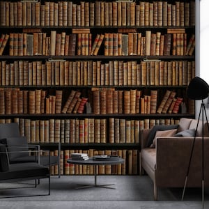 Realistic Library Books on Bookshelf Wallpaper on Removable Peel Stick, Traditional Non Woven image 2