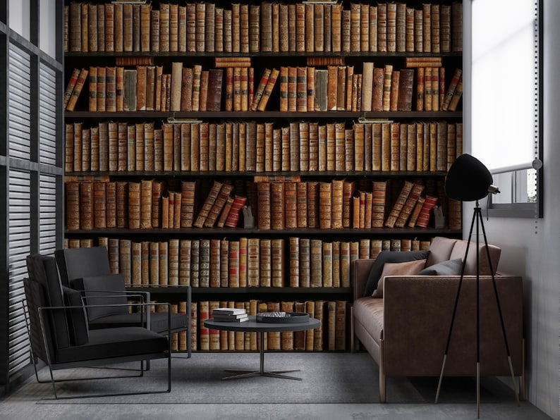 Realistic Library Books on Bookshelf Wallpaper on Removable Peel Stick, Traditional Non Woven image 2