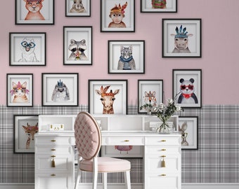 Kids and Nursery Wallpaper with frames and cute animals in Frames, Removable Peel Stick, Traditional