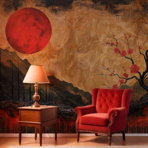 Japanese Landscape Wallpaper Mural: Asian Art Peel & Stick Removable Vinyl