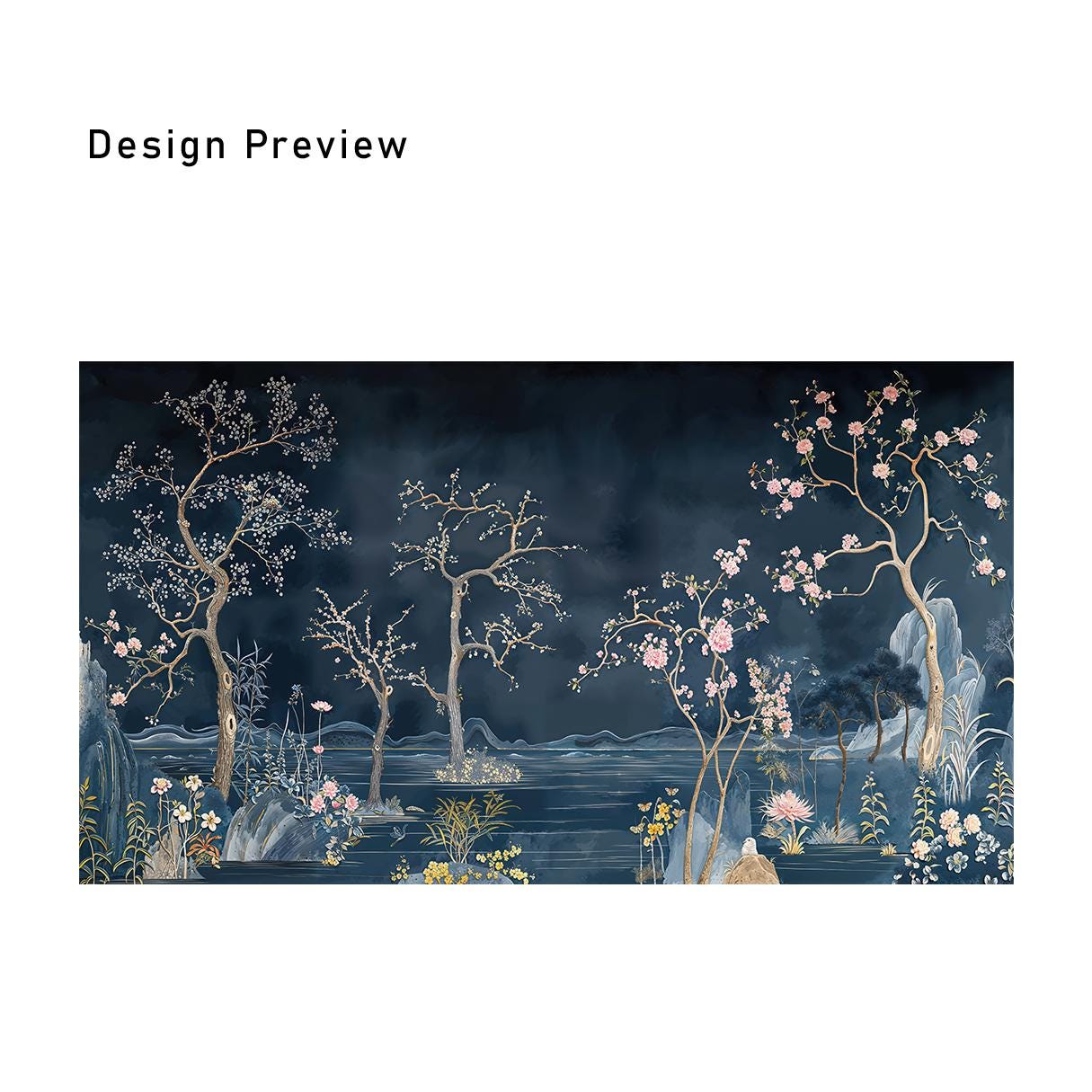 Dark Blue Chinoiserie Wallpaper / Removable Traditional Peel Stick ...