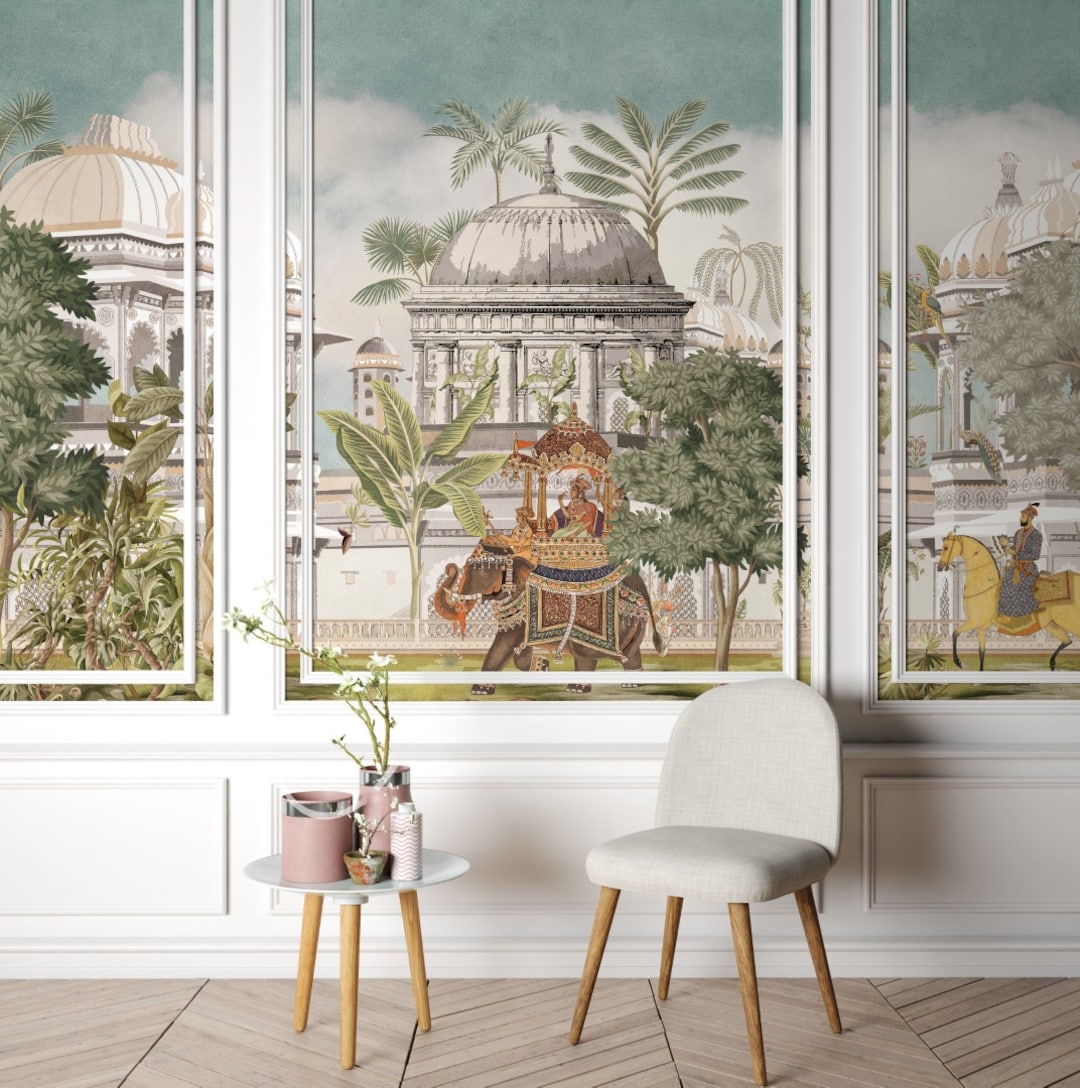 Mughal Wallpaper Mural India Rajashtan Peel Stick Elephant and Horse on ...