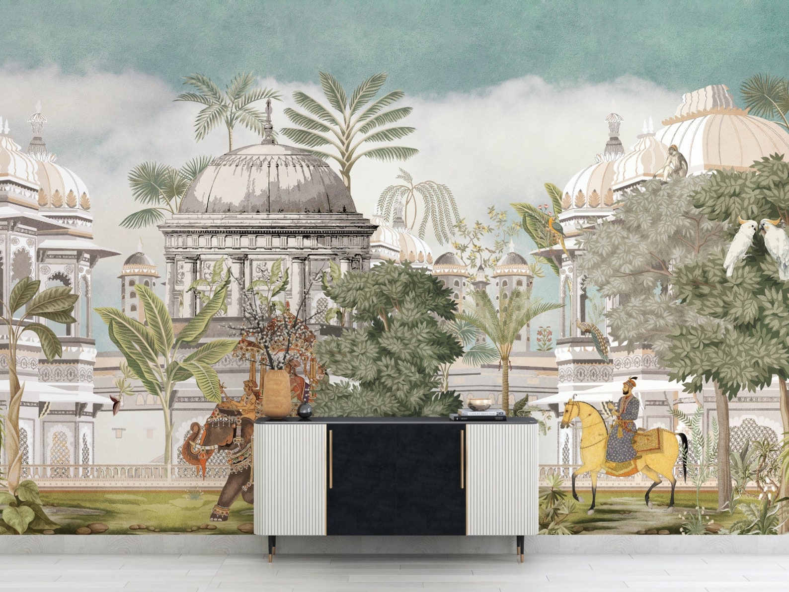 Mughal Wallpaper Mural India Rajashtan Peel Stick Elephant and Horse on ...
