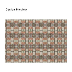 May include: A repeating pattern of colorful geometric shapes in a grid. The pattern features a variety of colors, including red, orange, green, blue, and white. The shapes are arranged in a symmetrical pattern, creating a visually appealing design.