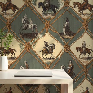 Mid-Century Equestrian Wallpaper | Vintage Horse Wall Decor for Living Room, Removable Peel and Stick