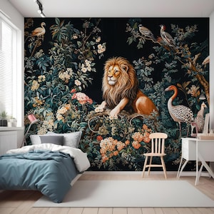 Magical Jungle Wallpaper, Wild Whimsical Enchanting Animals  - Removable Peel Stick and Traditional