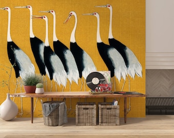 Crane & Heron Peel and Stick Wallpaper: Boho Chinese Bird Wall Mural