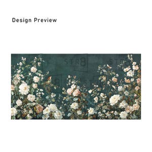 Vintage Dark Green Chinoiserie Flower Wallpaper, Botanic Mural, Removable Peel and Stick Wall Mural