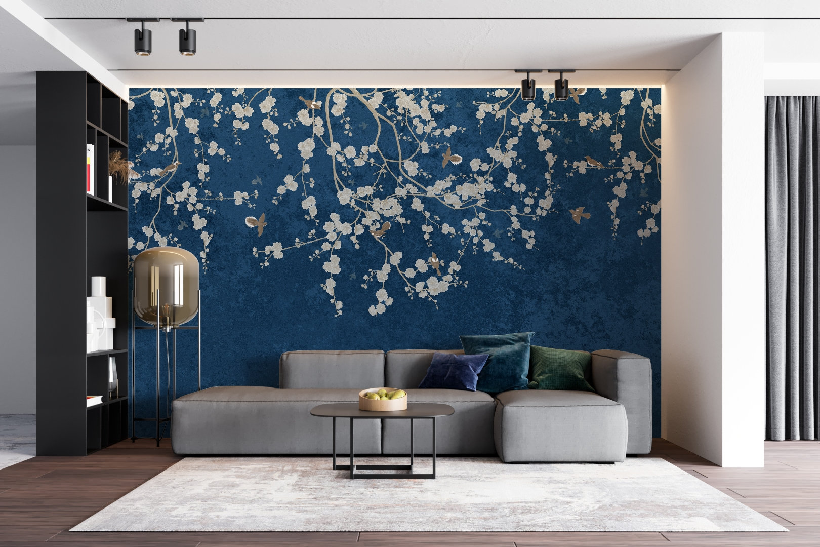 Chinoiserie Wallpaper, Dark Blue Mural,, Removable Peel Stick and ...