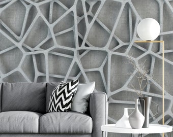 Geometric on Concrete, 3D Wallpaper Mural, Removable Peel Stick, Traditional Non Woven