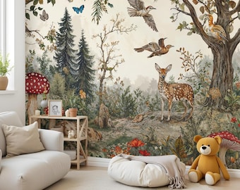 Whimsical Forest Animals Nursery Wallpaper - Peel & Stick or Traditional