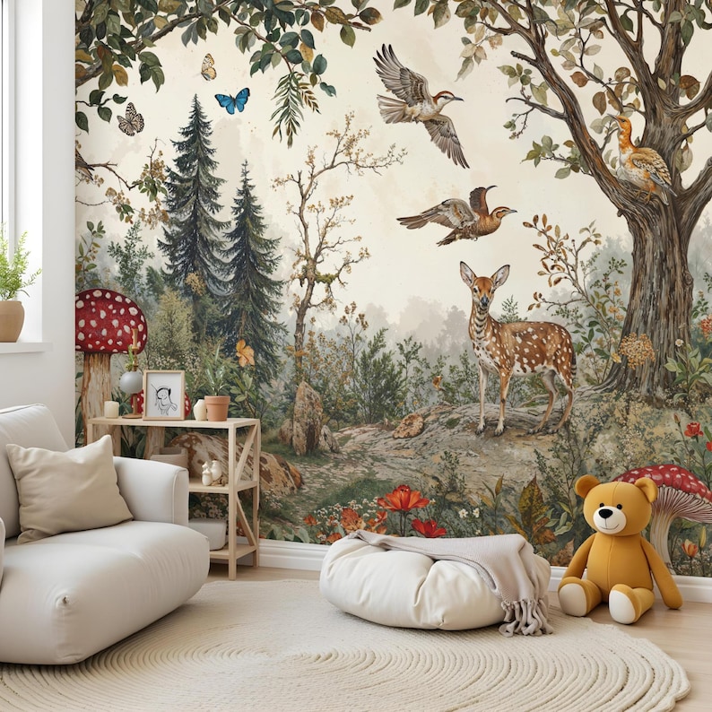 Whimsical Forest Animals Nursery Wallpaper - Peel & Stick or Traditional image 1
