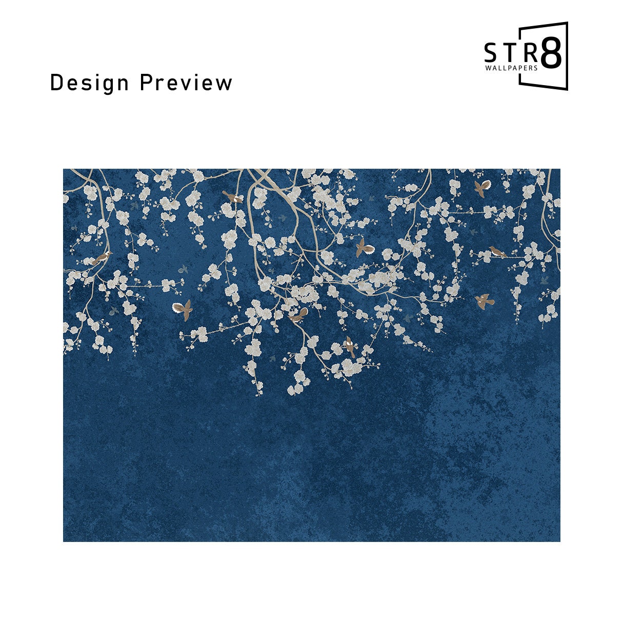 Chinoiserie Wallpaper, Dark Blue Mural,, Removable Peel Stick and ...