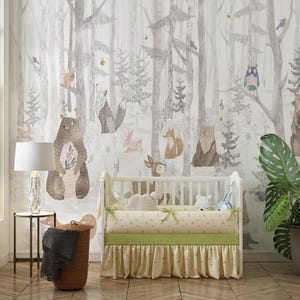 Kids Forest Woods Wallpaper , Nursery Peel and Stick Mural, Removable Children Wallpaper on Non Woven