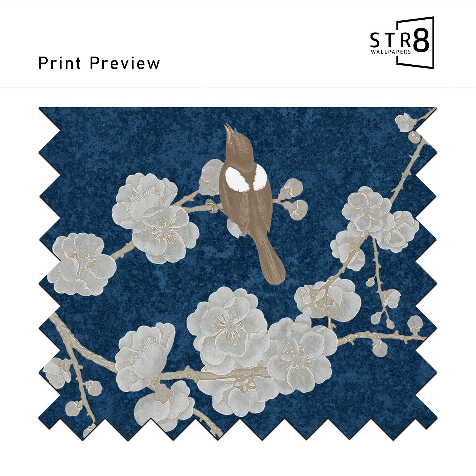 Chinoiserie Wallpaper, Dark Blue Mural,, Removable Peel Stick and ...