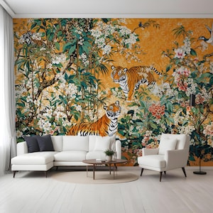 Whimsical Chinese Wallpaper, Magical Forest Wallpaper with Animals - Removable Peel Stick and Traditional