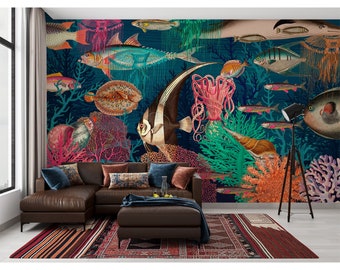 Coral Wallpaper Reef Mural Underwater Abstract Boho Peel and Stick Wall Paper Sea Removable