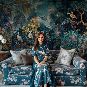 Whimsical Animals Wallpaper in Jungle, Magical Garden with Creatures, Botanic Mural - Removable Peel Stick and Traditional