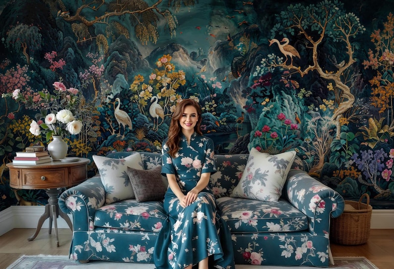 Whimsical Animals Wallpaper in Jungle, Magical Garden with Creatures, Botanic Mural - Removable Peel Stick and Traditional