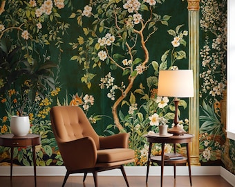 Chinoiserie Wallpaper Mural: Enchanted Asian Garden, Peel & Stick