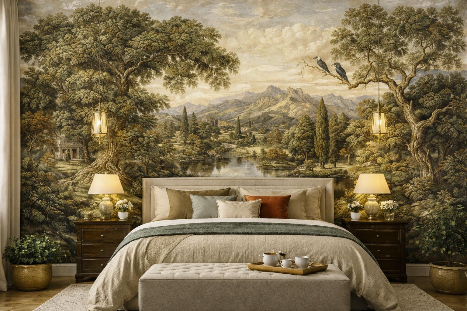 Landscape Wallpaper Pastoral Mural Vintage Painting Peel and Stick ...
