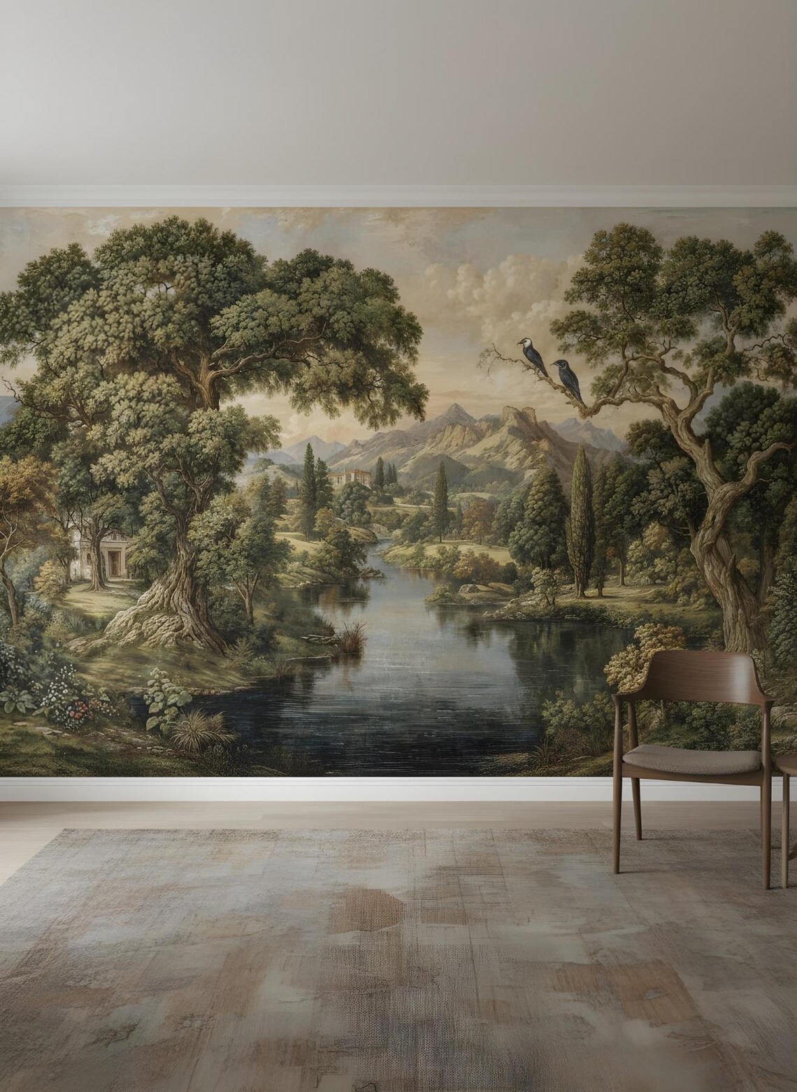 Landscape Wallpaper Pastoral Mural Vintage Painting Peel and Stick ...