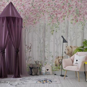 Whimsical Kids Wallpaper, Magical Nursery Mural, Children Wall art, Removable, Peel and Stick