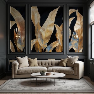 Black and Gold Wallpaper, Metallic Wallpaper, Tropical Luxury Wall Mural - Removable Peel and Stick Wallpaper Mural