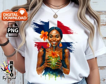 Dominican Woman PNG for Sublimation, DTF, Instant Download, Tropical Watercolor Art